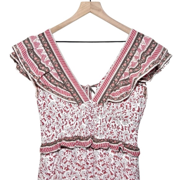 Sea New York Ivette Flutter Sleeve Smocked Midi Dress in Red - Picture 5 of 7